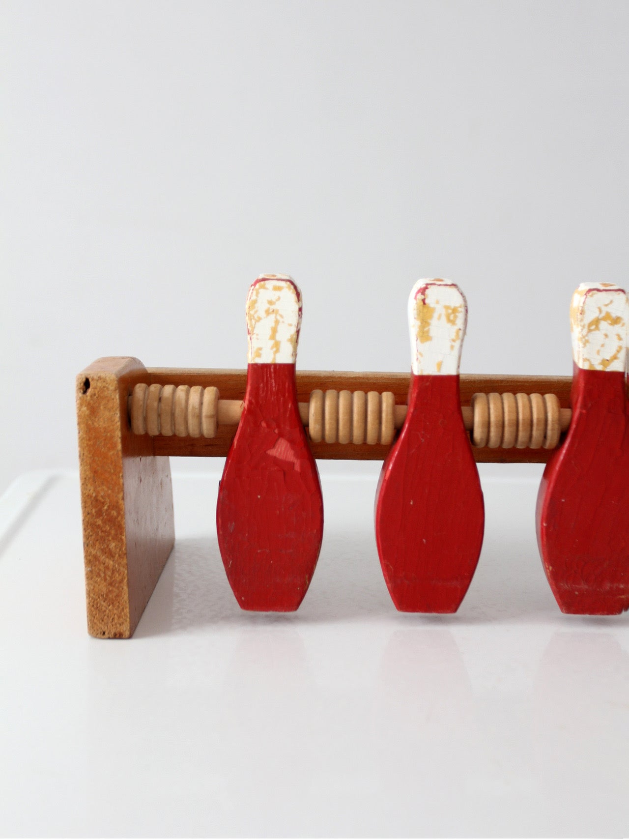 mid-century wooden tabletop bowling game