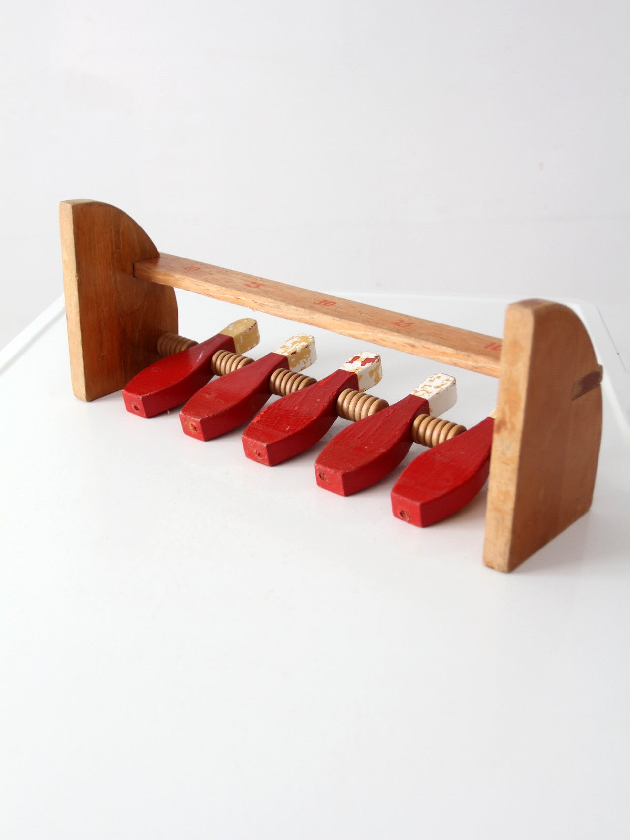 mid-century wooden tabletop bowling game