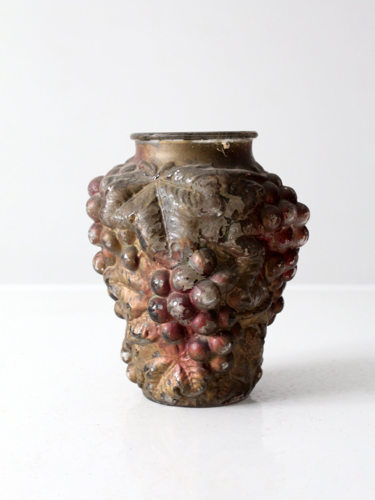 vintage Goofus glass vase with grape relief