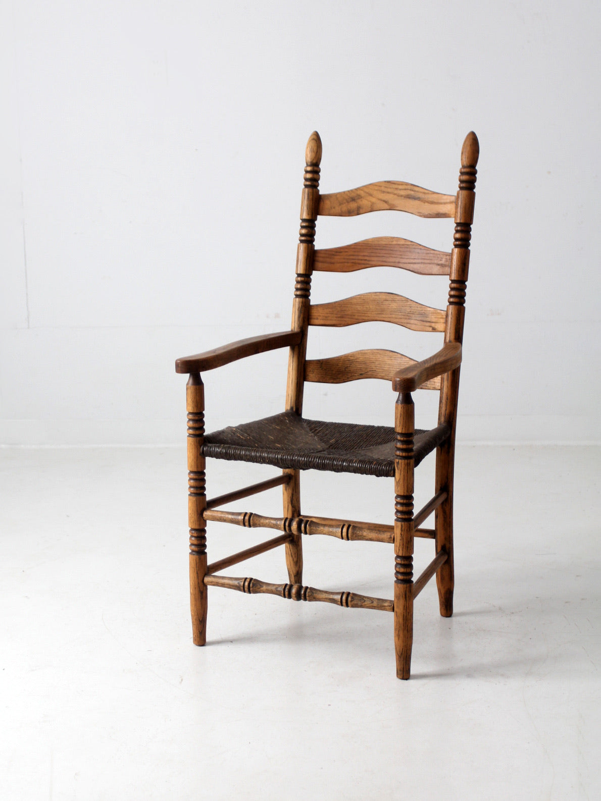 antique rush seat ladder back arm chair – 86 Vintage