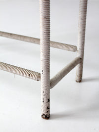 antique white wicker plant stand with removable metal liner