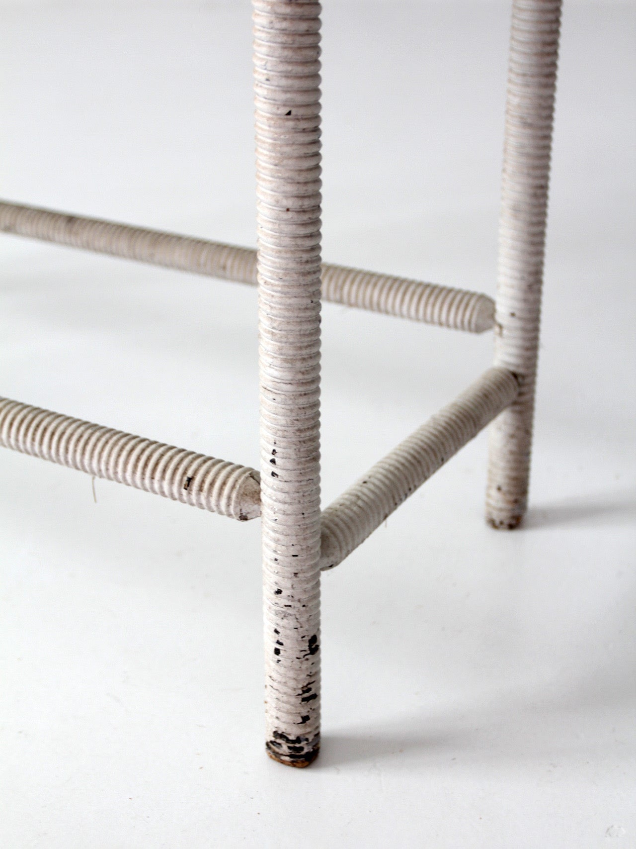 antique white wicker plant stand with removable metal liner