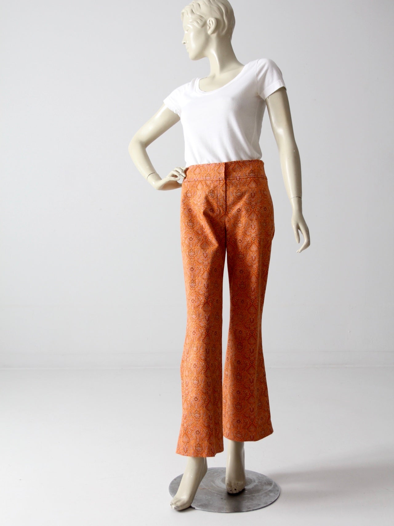 vintage Oscar de la Renta orange paisley bootcut pants