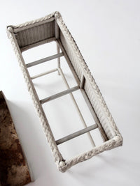 antique white wicker plant stand with removable metal liner