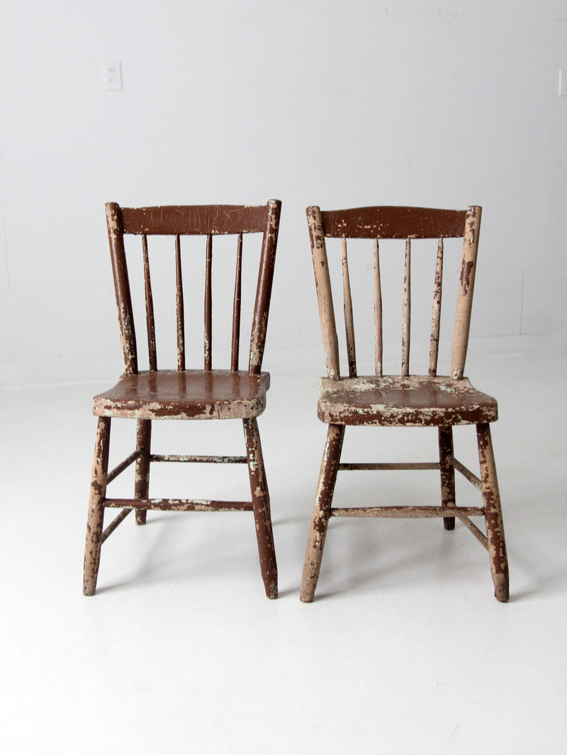 antique chippy paint farmhouse chairs pair