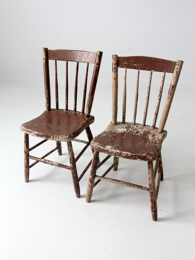 antique chippy paint farmhouse chairs pair