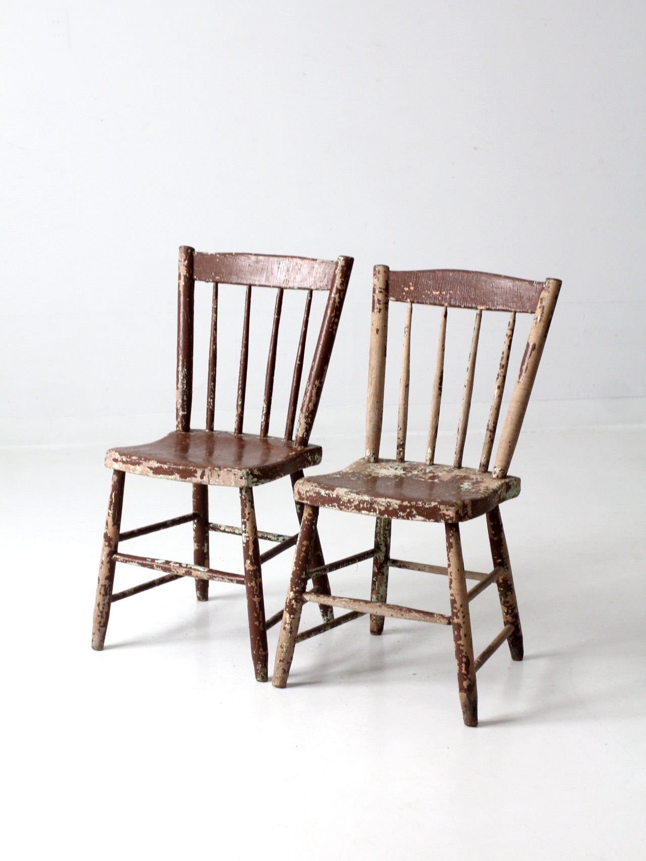 antique chippy paint farmhouse chairs pair