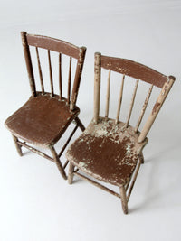 antique chippy paint farmhouse chairs pair