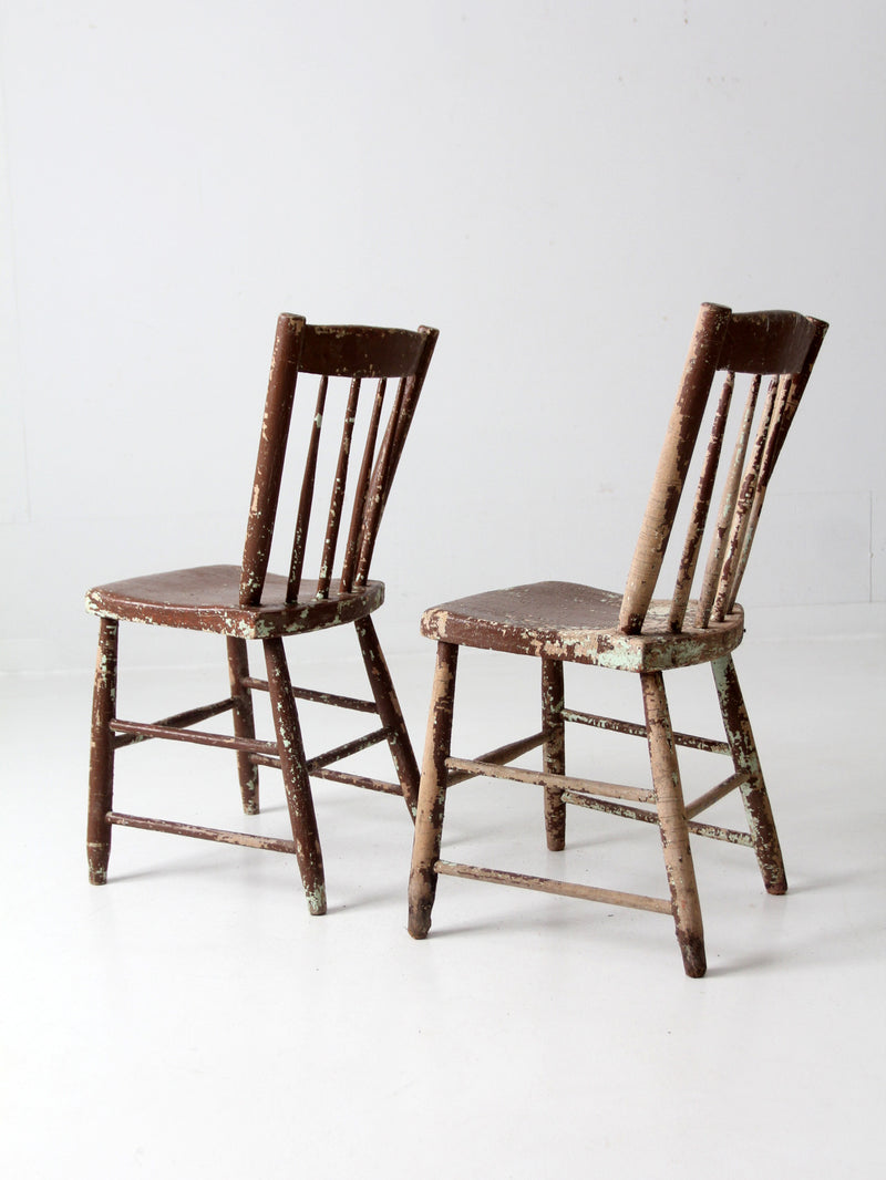 antique chippy paint farmhouse chairs pair