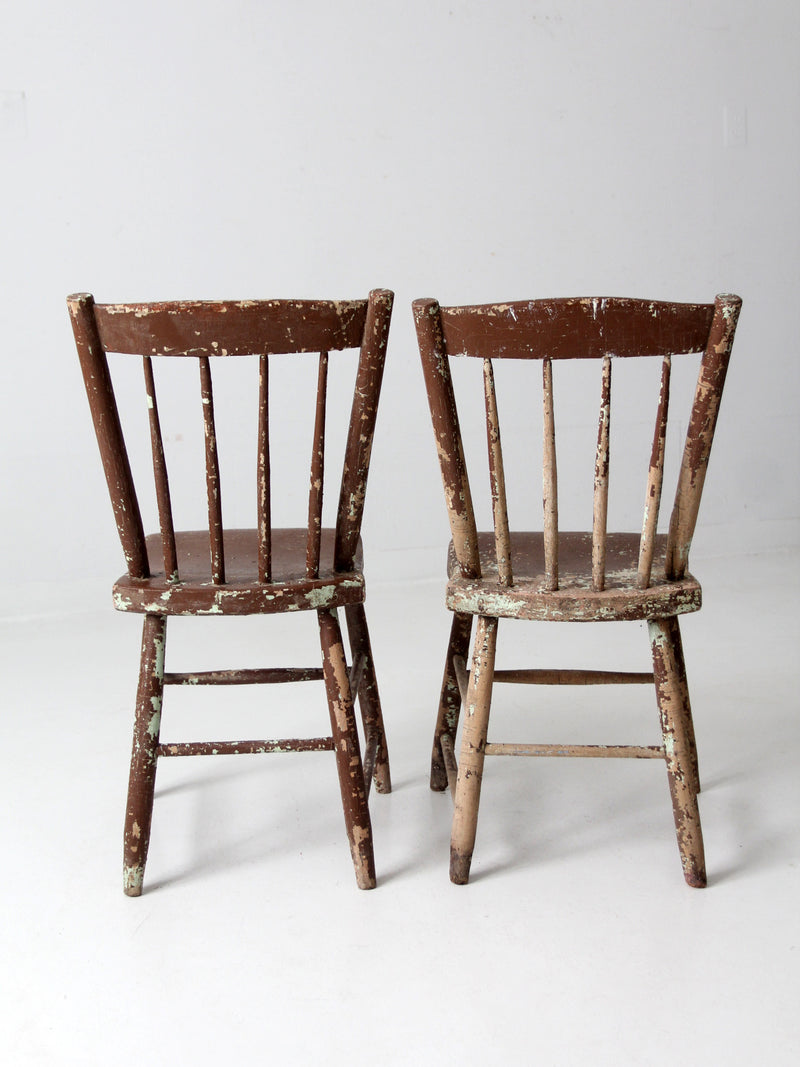 antique chippy paint farmhouse chairs pair