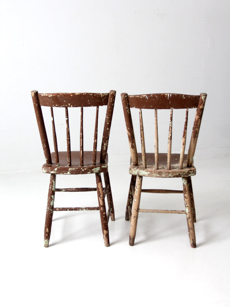 antique chippy paint farmhouse chairs pair