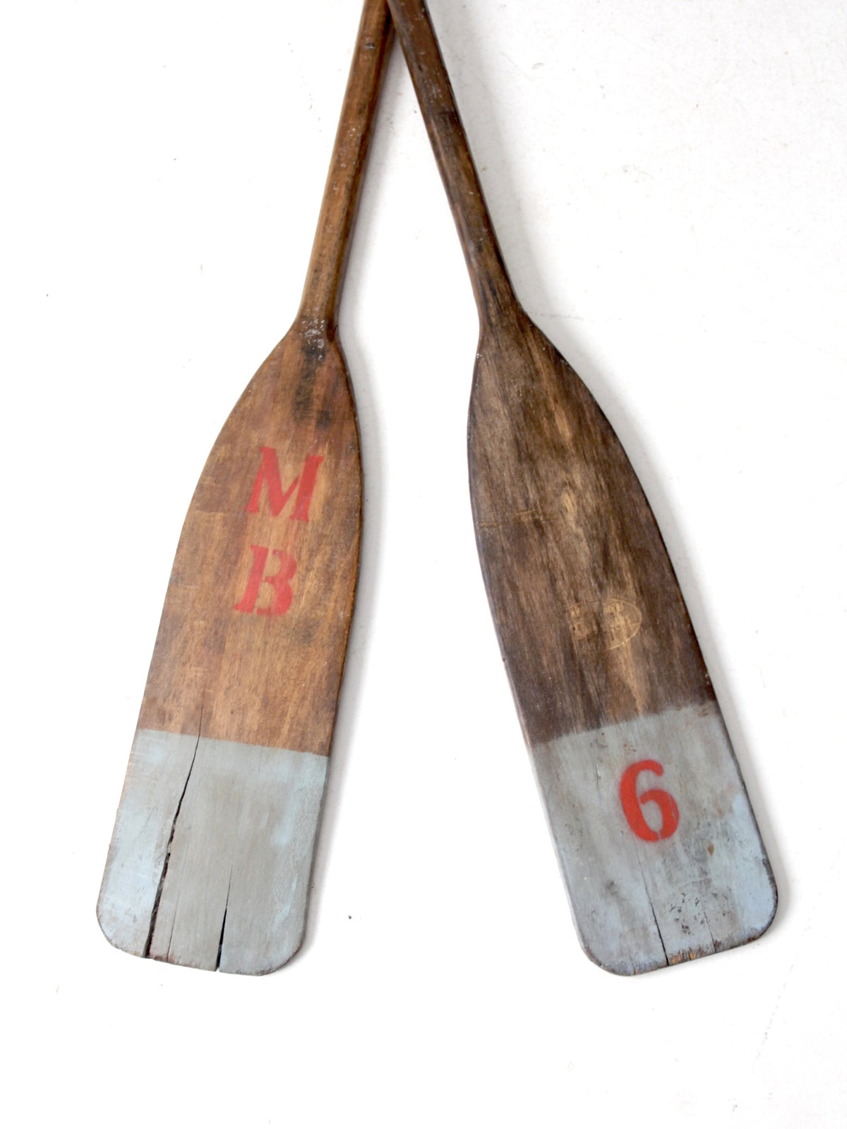 vintage painted wood oars pair