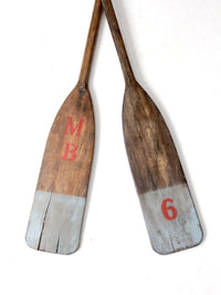 vintage painted wood oars pair