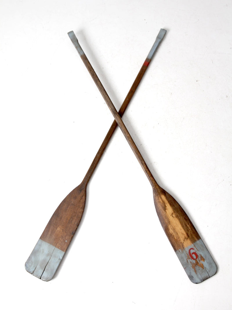 vintage painted wood oars pair