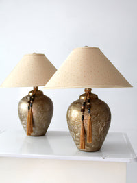pair of vintage Chinoiserie style gilt ceramic table lamps