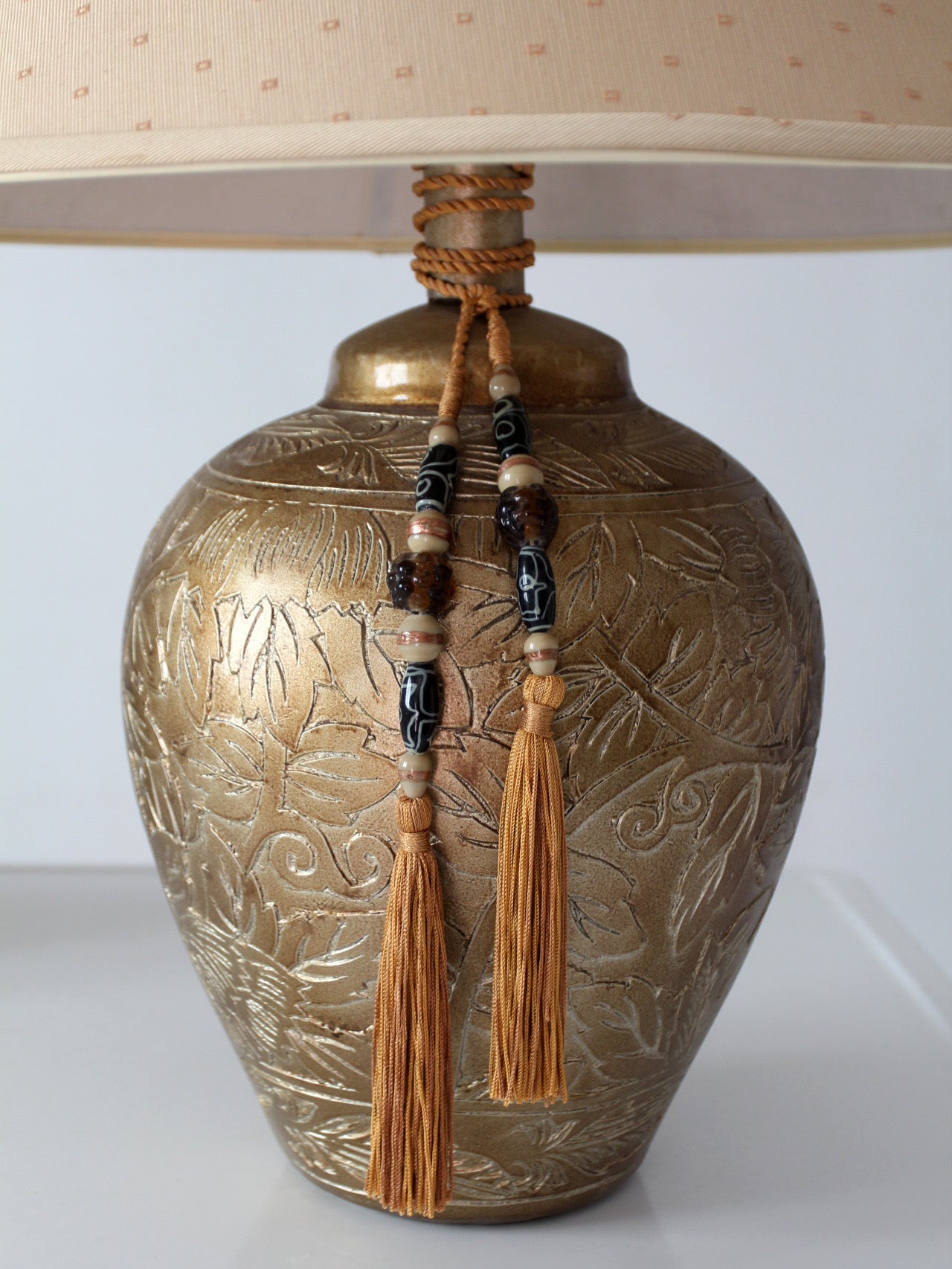 pair of vintage Chinoiserie style gilt ceramic table lamps