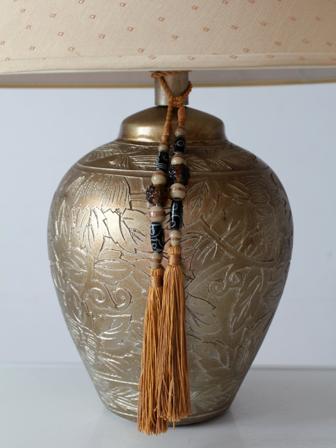 pair of vintage Chinoiserie style gilt ceramic table lamps