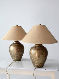 pair of vintage Chinoiserie style gilt ceramic table lamps