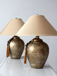 pair of vintage Chinoiserie style gilt ceramic table lamps