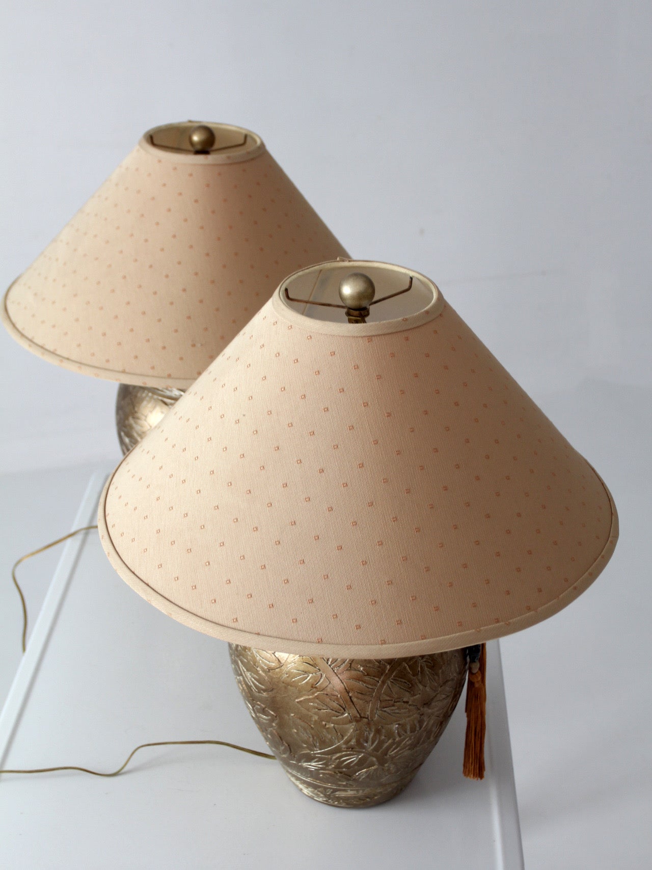 pair of vintage Chinoiserie style gilt ceramic table lamps