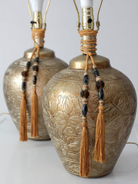 pair of vintage Chinoiserie style gilt ceramic table lamps