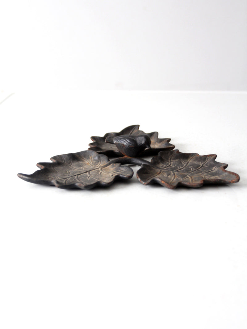 vintage cast metal bird and leaf tray
