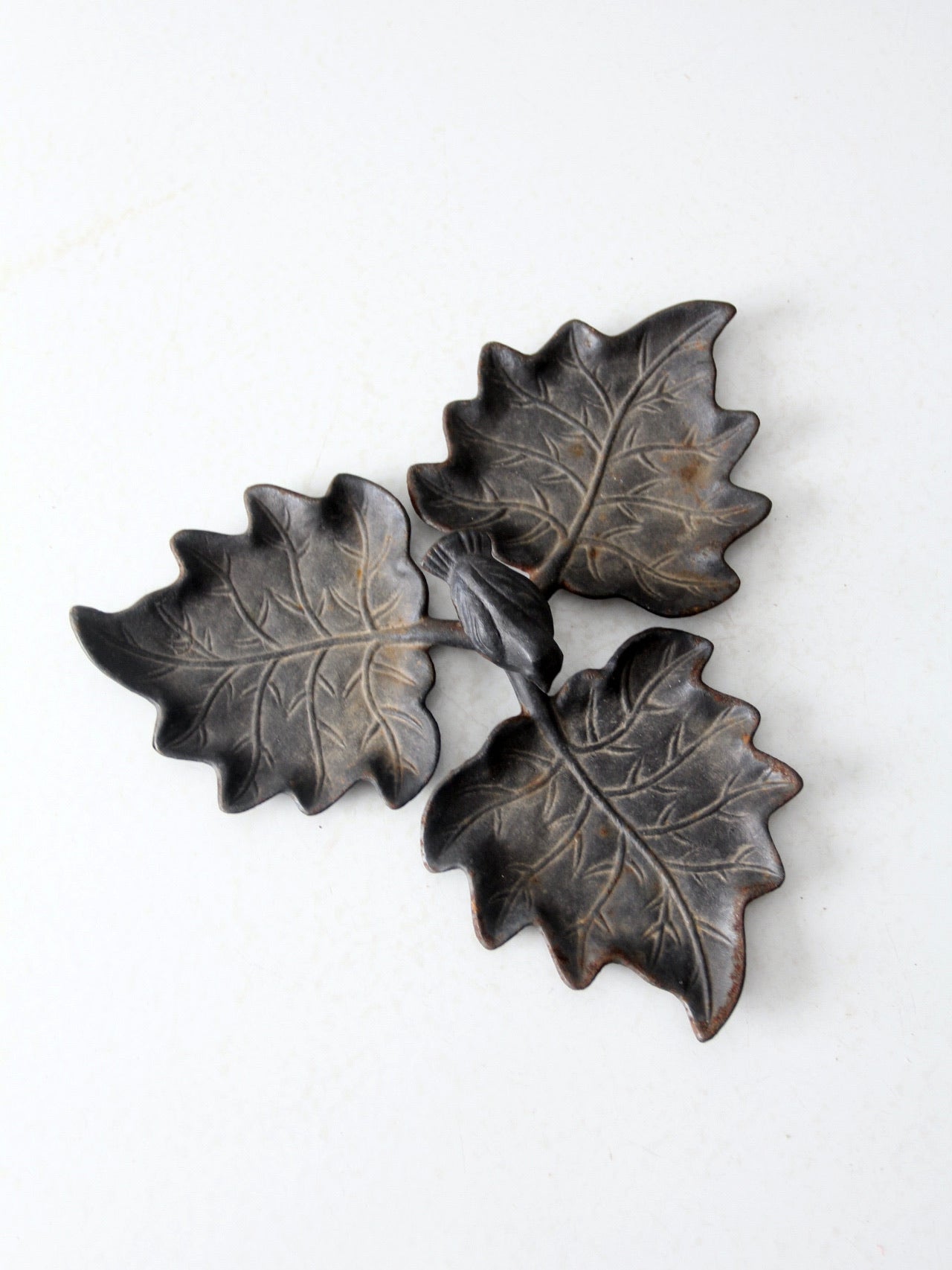 vintage cast metal bird and leaf tray