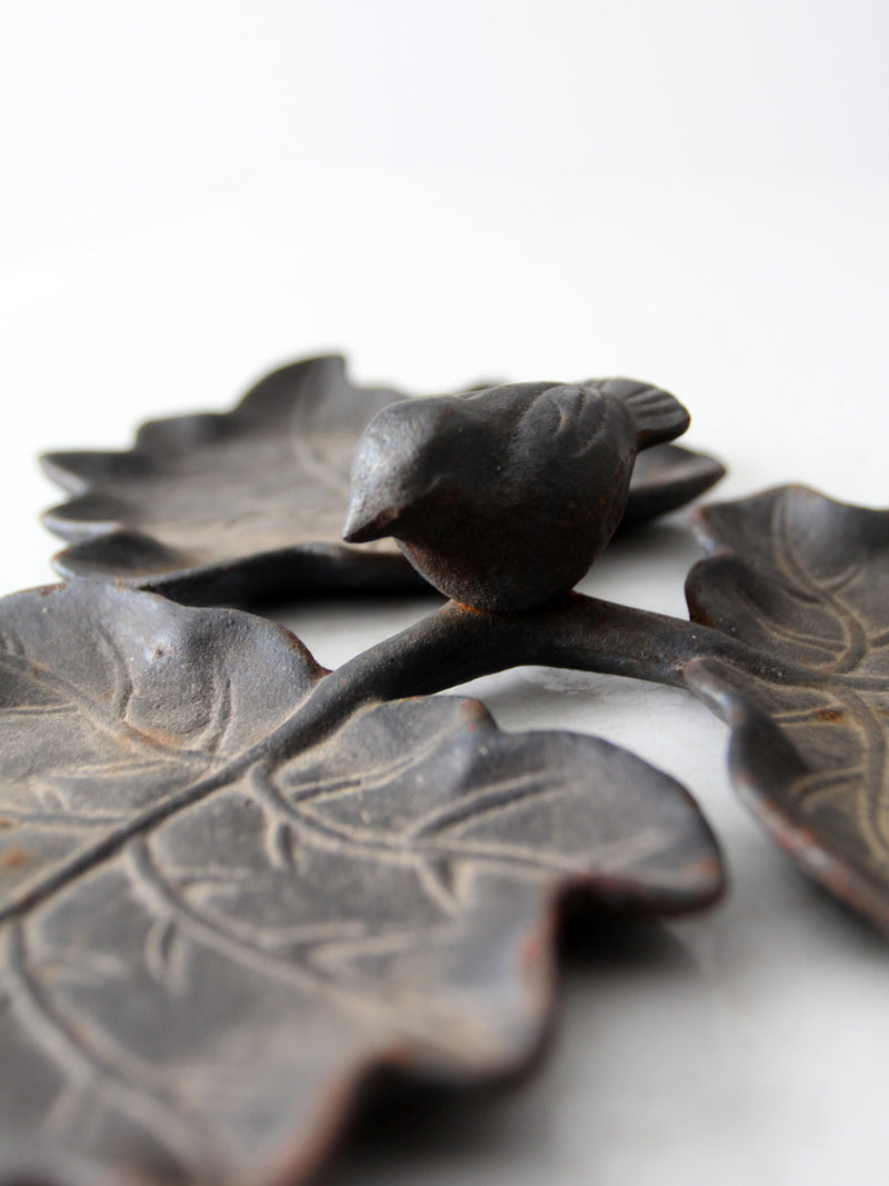 vintage cast metal bird and leaf tray