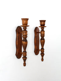 vintage wooden candle sconces pair