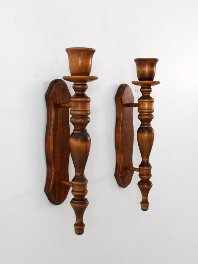 vintage wooden candle sconces pair