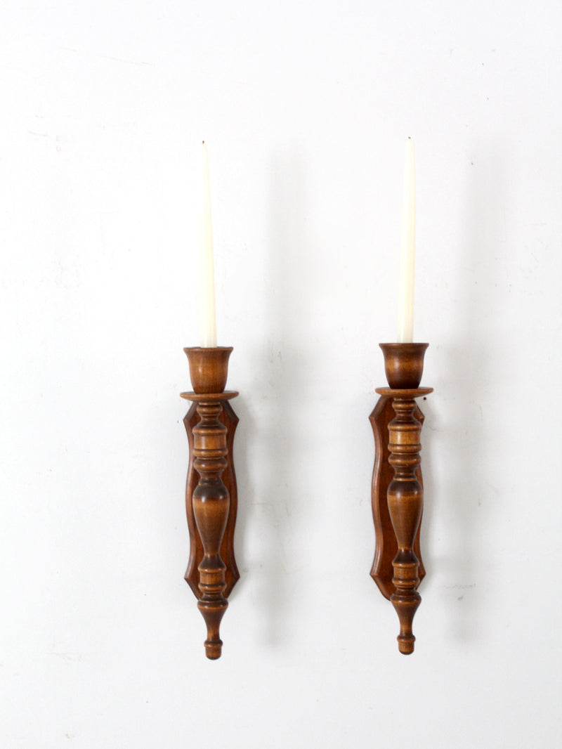 vintage wooden candle sconces pair