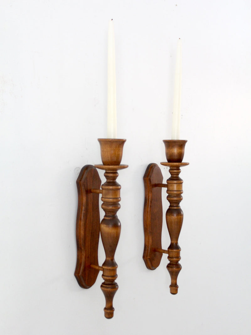 vintage wooden candle sconces pair