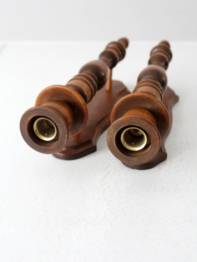 vintage wooden candle sconces pair