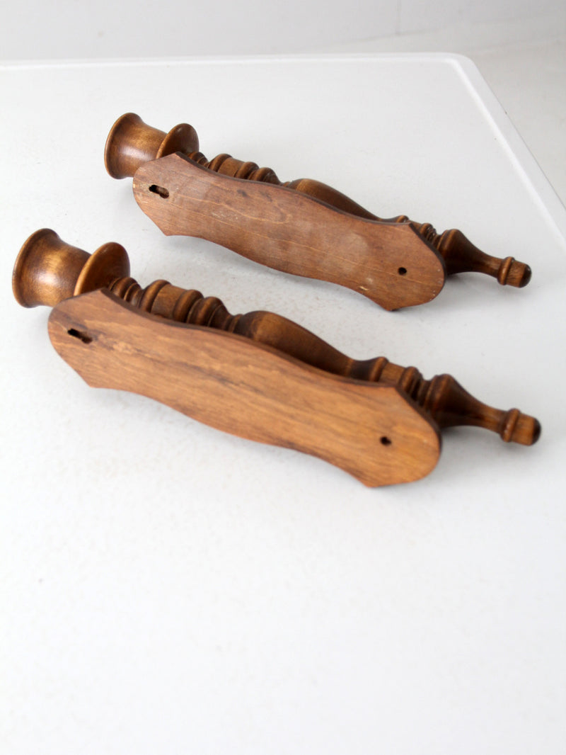 vintage wooden candle sconces pair