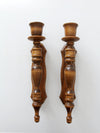 vintage wooden candle sconces pair