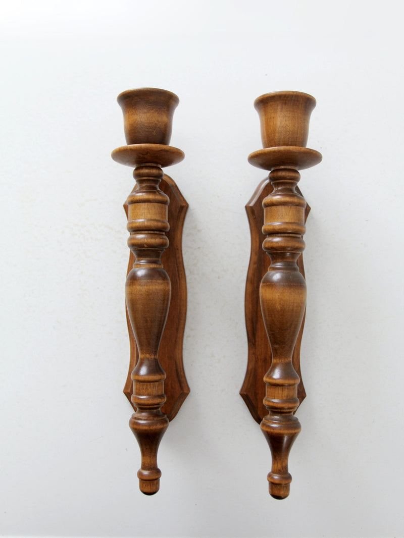 vintage wooden candle sconces pair