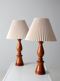 vintage turned wood table lamps pair