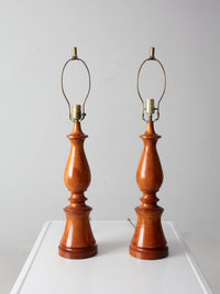 vintage turned wood table lamps pair