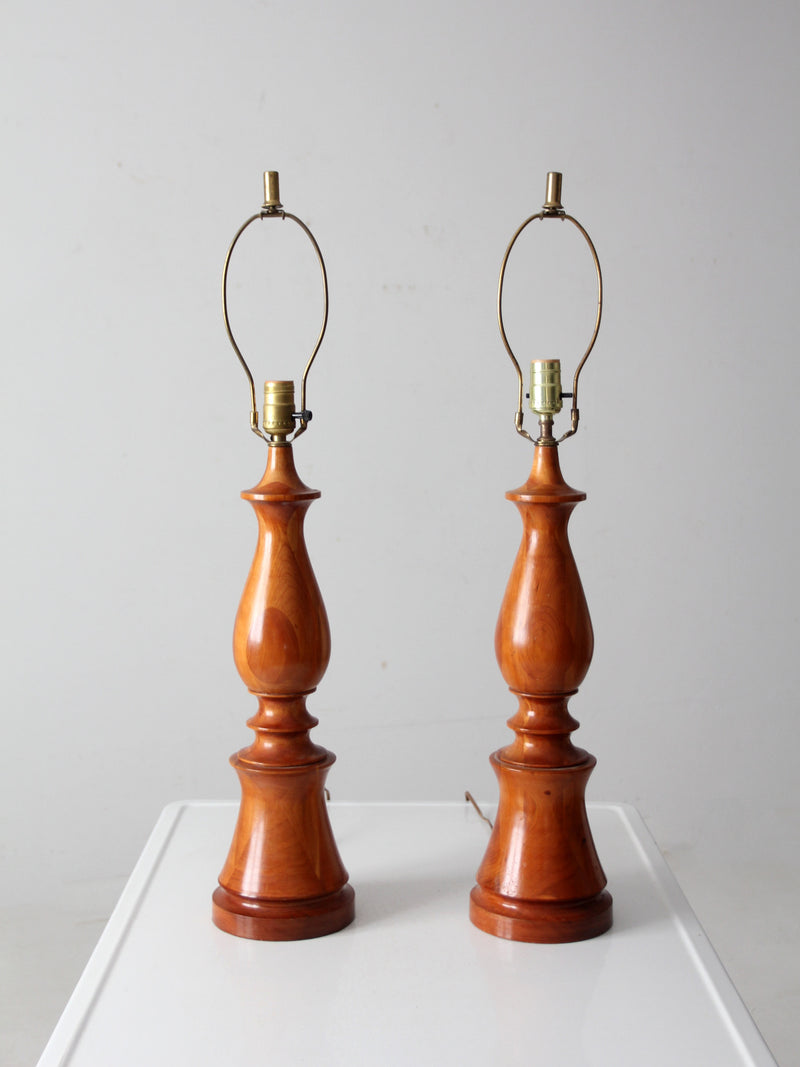 vintage turned wood table lamps pair