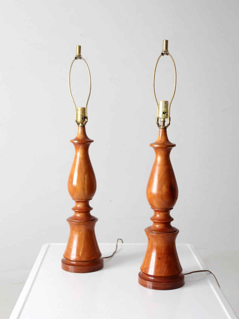vintage turned wood table lamps pair