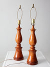 vintage turned wood table lamps pair