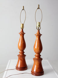 vintage turned wood table lamps pair