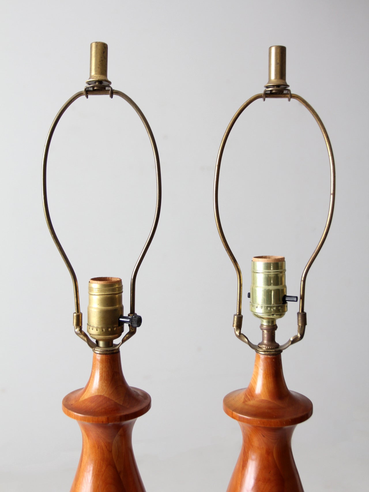 vintage turned wood table lamps pair