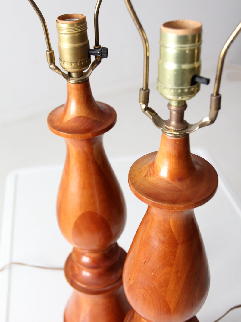 vintage turned wood table lamps pair