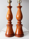 vintage turned wood table lamps pair