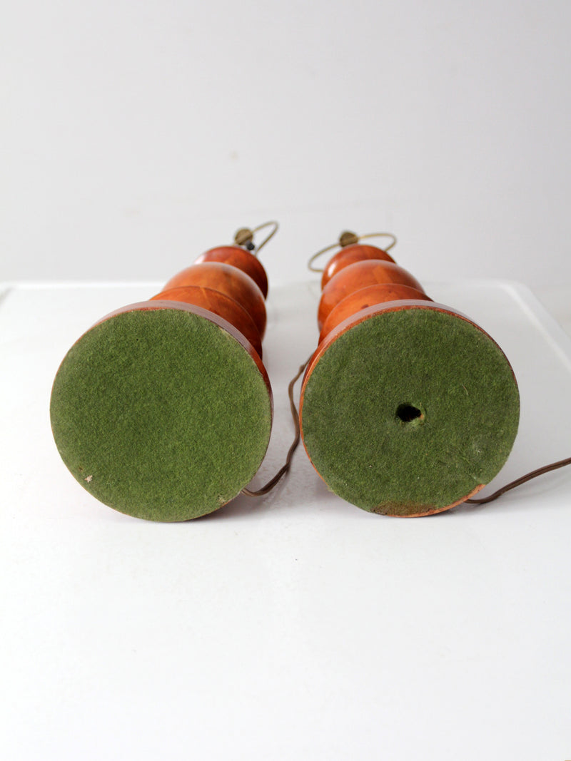 vintage turned wood table lamps pair