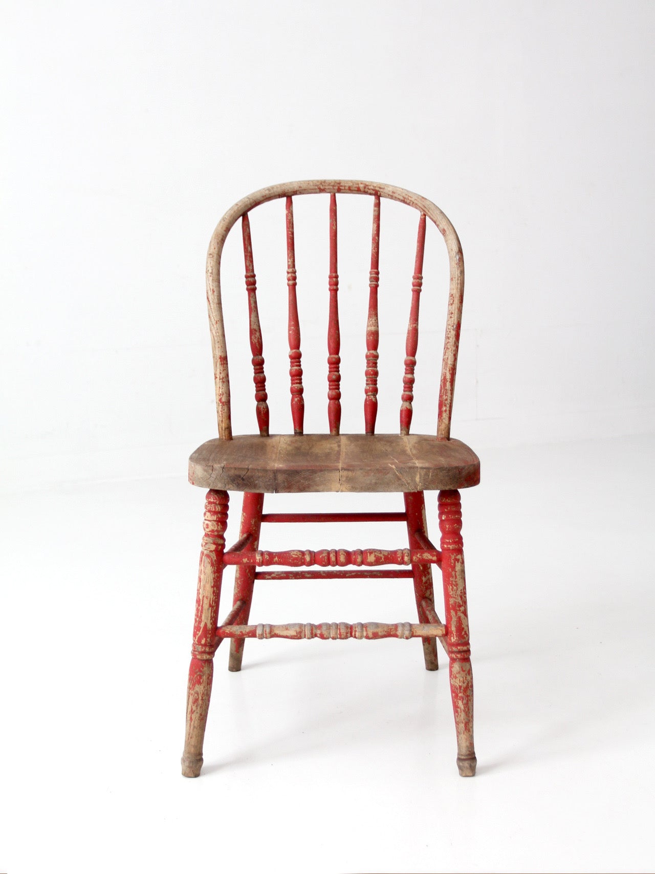 antique red Windsor spindle back farmhouse chair