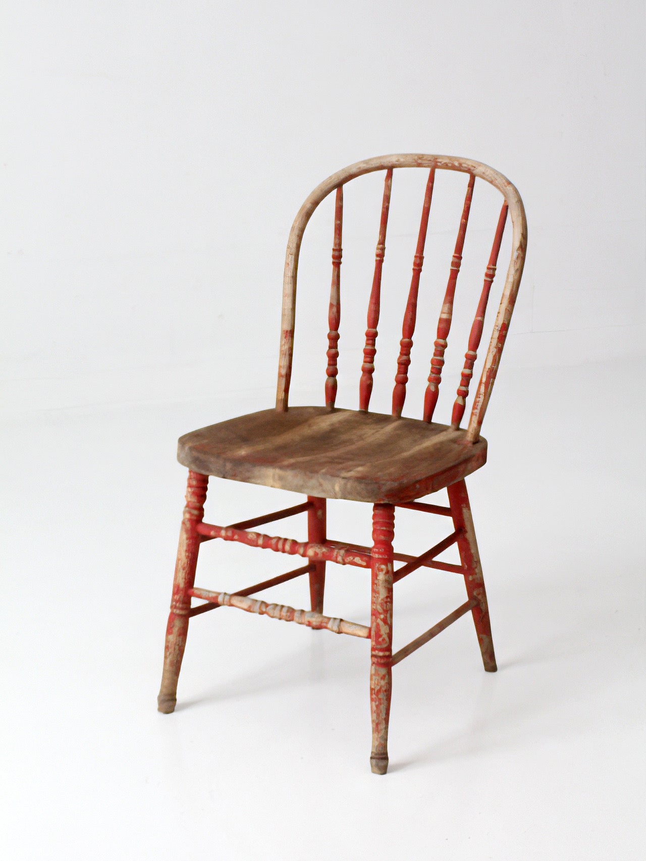 antique red Windsor spindle back farmhouse chair