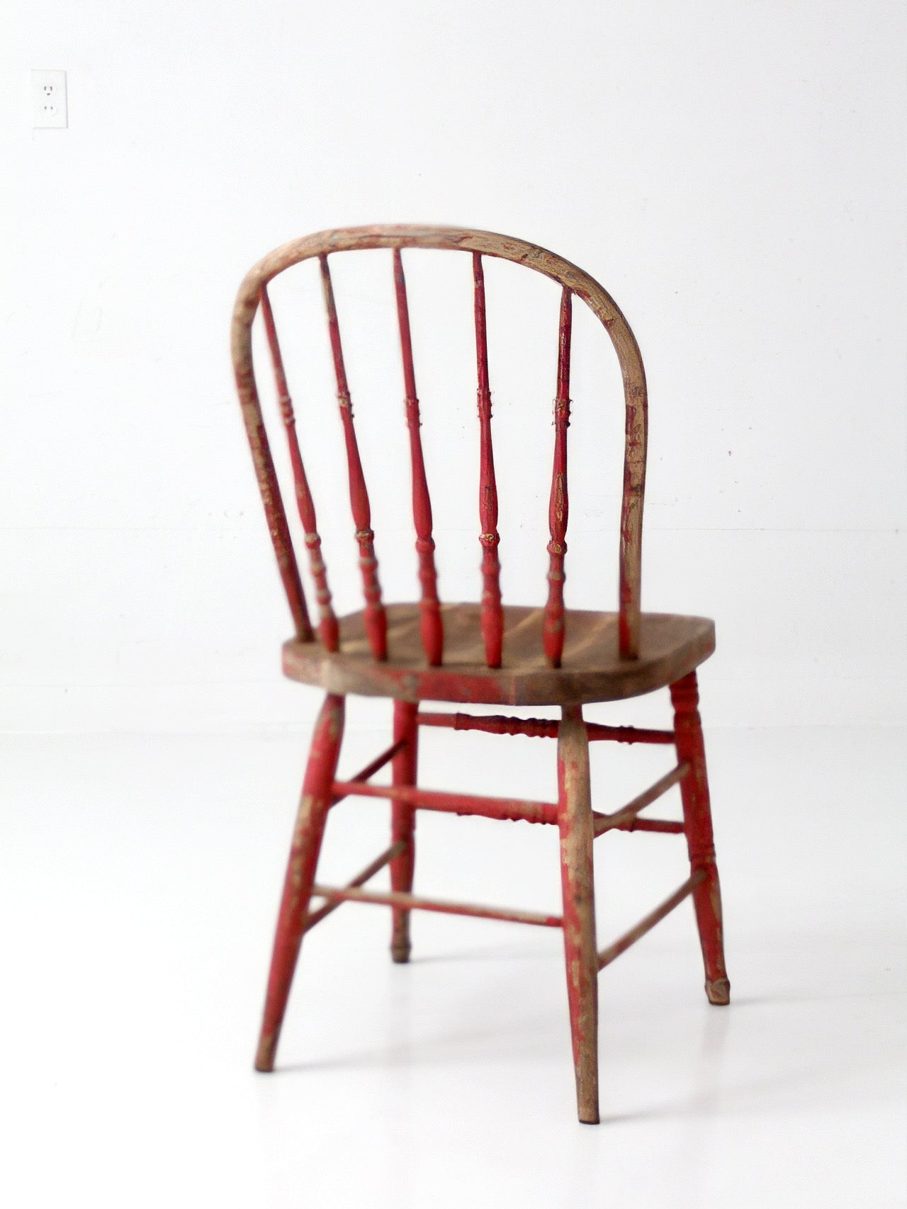 antique red Windsor spindle back farmhouse chair
