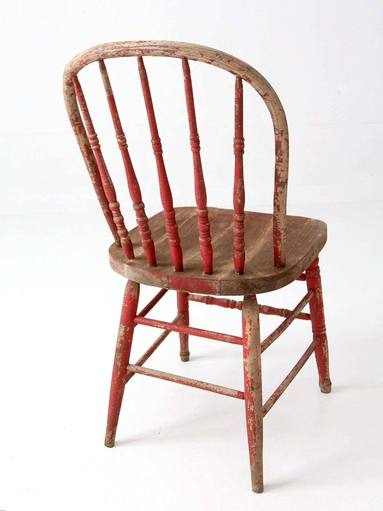 antique red Windsor spindle back farmhouse chair